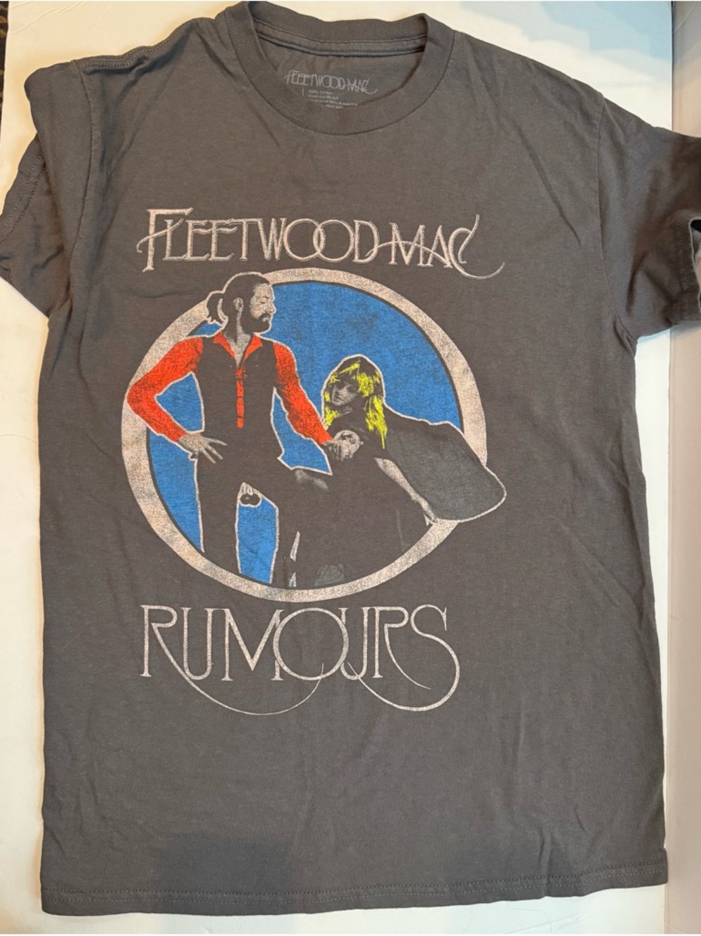Fleetwood Mac Rumours Gray Neon Blue Yellow Red Print Stevie Tshirt womens Small